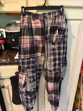 Oli & Hali Plaid Cargo Pants in Pink, Blue & Black